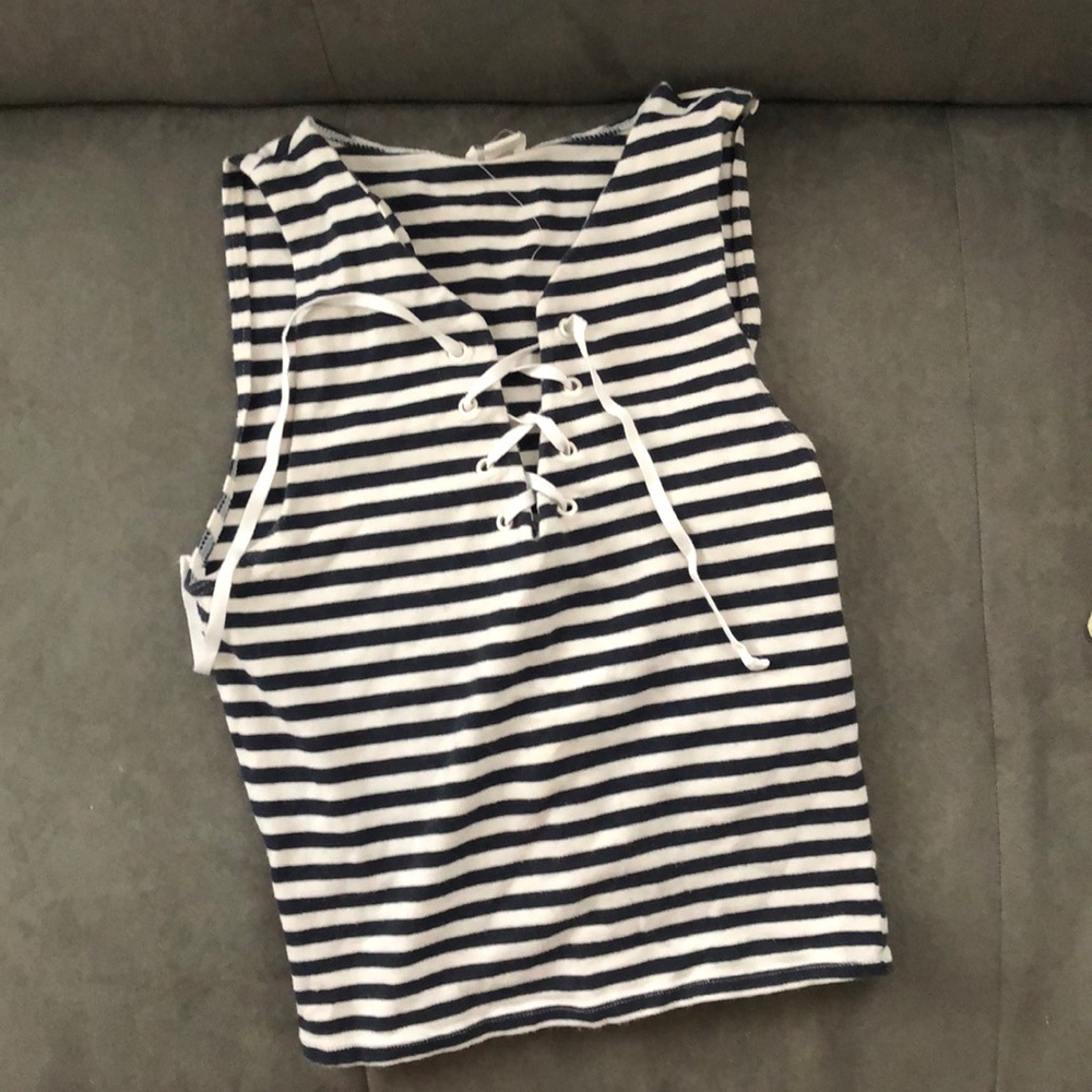 Dark Blue and White striped crop top